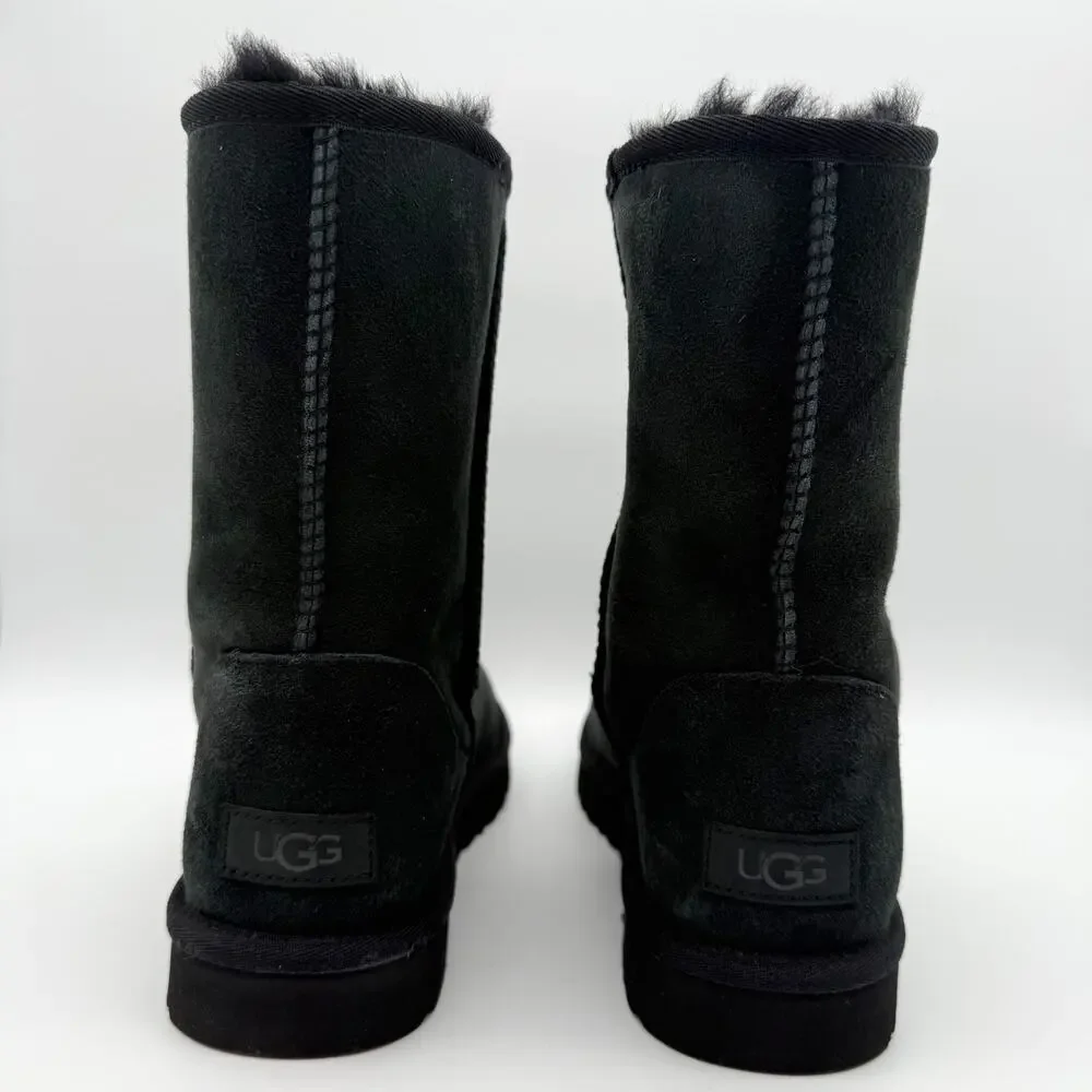 UGG Womens Classic Short ll Mid Calf Boots US 10 EU 41 Black Suede EUC